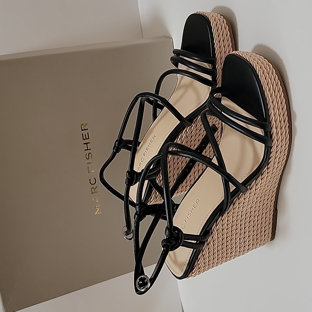 NWOT Marc Fisher Espadrille Wedge Sandals Black Sz: 6 - Picture 8 of 10